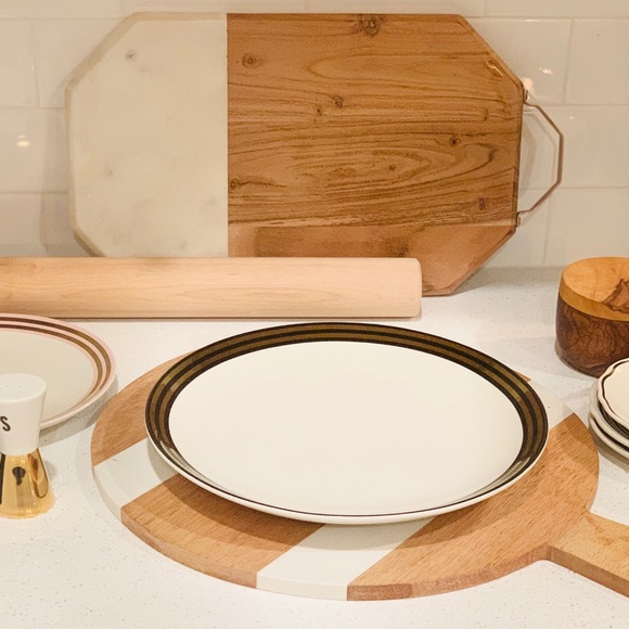 4 ea West Elm Fishes Gilded Dinner Plate, Black - Picture 3 of 5